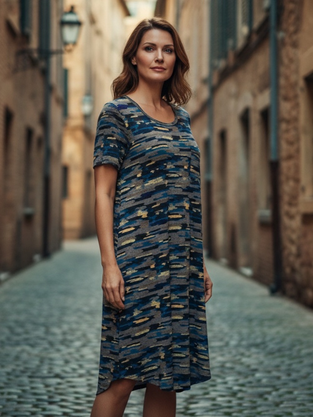 LuLaRoe Blue Multi-Pattern Midi Dress